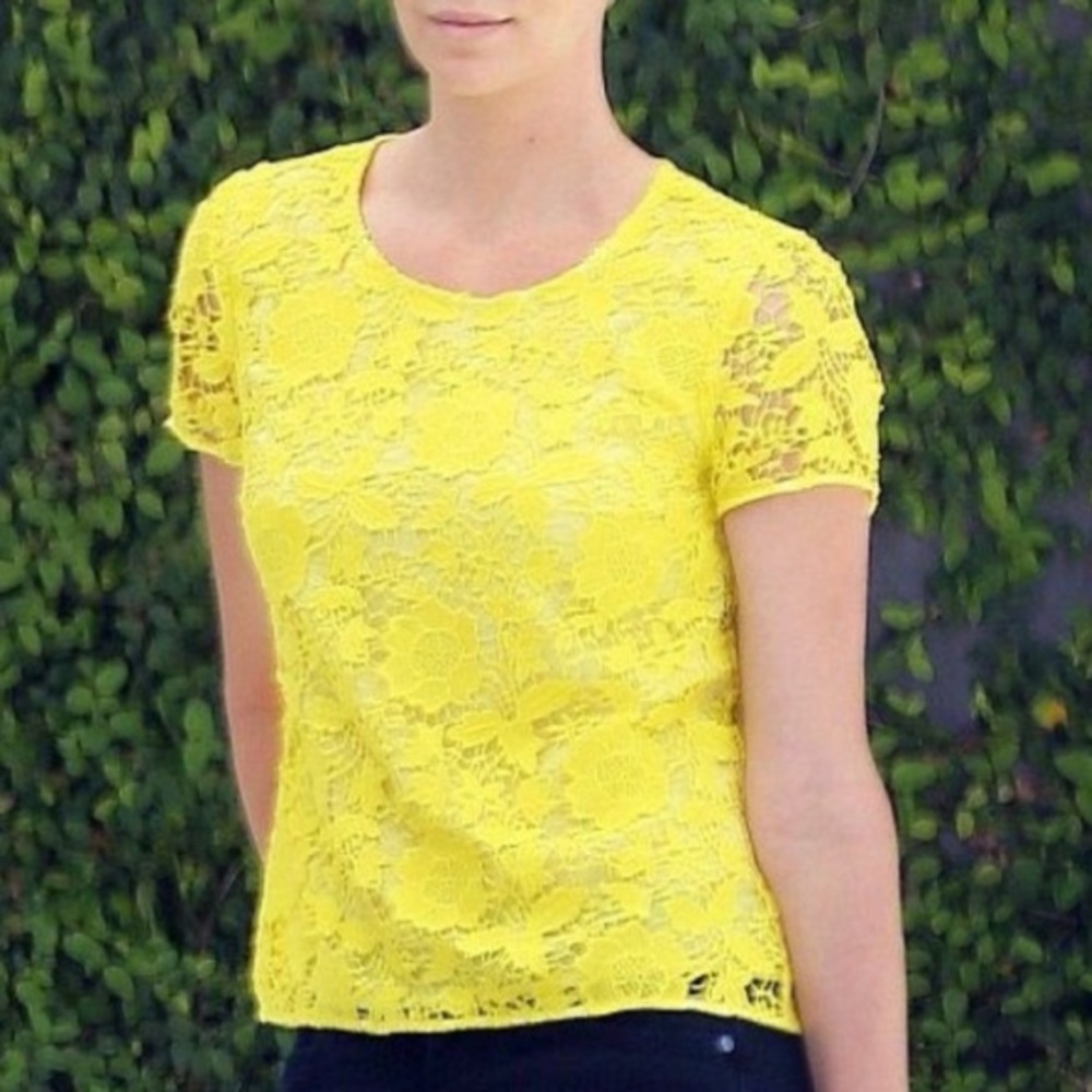 Madewell bright yellow floral lace short sleeve Xs